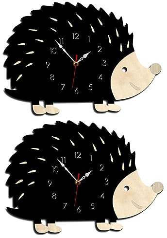 Warmhm 2st Stille Uhr Wanduhren Dekoration Heimdeko Hängende Wanduhr Dekorative Wanduhr Stumm Igel Bambus