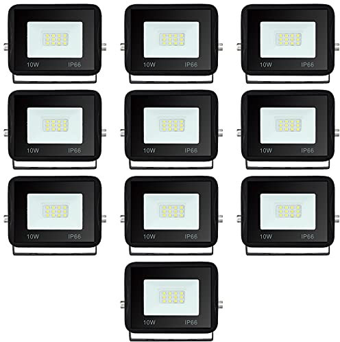 Sonnewelt Focos Led Exterior 10W 10 Pcs, Proyector LED Exterior 6000K Blanco Frío,Focos Jardin,IP66 Impermeable 900LM Superbrillante Foco LED,para Patio, Garaje, Entrada, Fábrica