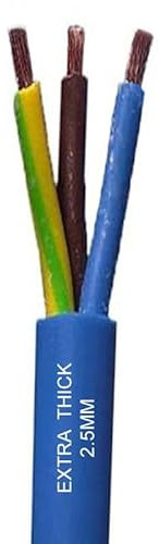 EXTRA THICK 2.5mm Arctic Blue 3 Core 25 Amp Electrical Cable Flex 3 Core Caravan, Camping, General Home or Industrial Use, Power Tools Heavy Duty (5 Metre)