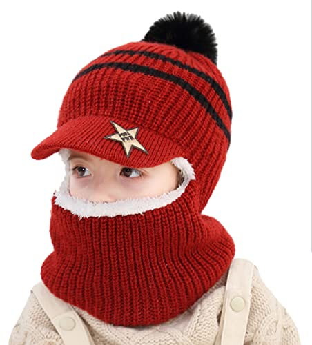 Qersh Orbgons Schalmützen Kinder Mädchen Jungen Schlupfmütze Winter Mädchen Wintermütze Kinder Schalmütze Mützenschal Baby Mütze Kinder Mädchen Mütze mit Bommel Fellmütze Kinder für 2-7 Jahre alt