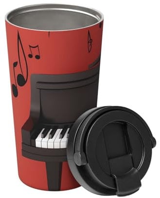 Isolierter Kaffeebecher mit Deckel Musiknote Klavier Reisebecher Edelstahl Tumbler Cup für Reisen Doppelwandige Kaffeetasse für Büro Kaffee Tumbler Tasse zum Warmhalten von Eiskaffee Tee und Bier