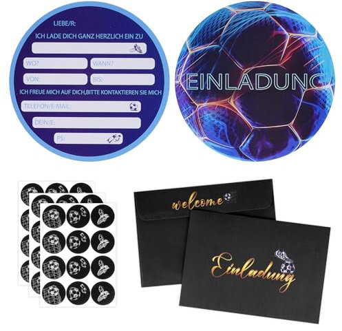 JETOP Fussball Einladungskarten Kindergeburtstag Junge 12x Einladungskarten Fussball mit Umschlag und Aufkleber Fussball Geburtstagseinladungen Jungen zur Fussball Deko Geburtstag Kinder