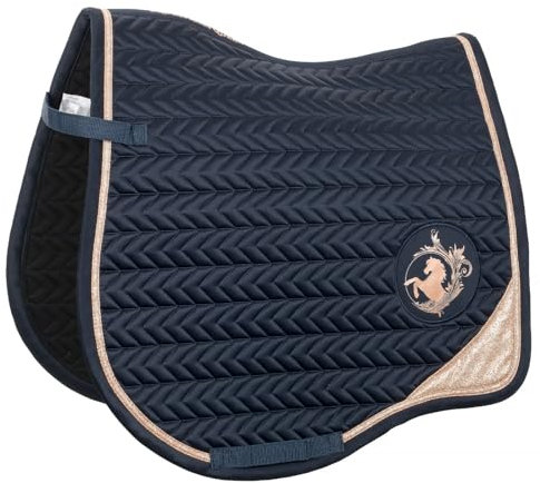 EQUESTRIAN QUEEN Milan - Pferde Schabracken, Satteldecke Pferd, Barockschabracke inkl. Zierkordel, Warmblut Schabracke Pferd für Dressur (DR) & Vielseitigkeit (VS) (Dunkelblau, Dressur)