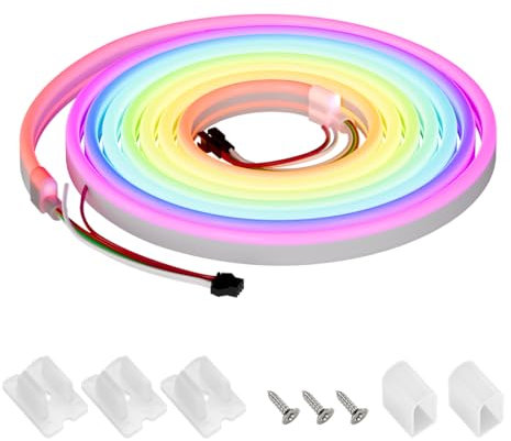 SEZO 3M Flexible Neon LED Streifen RGB+WS2811 IC 108LEDs/M IP67 Wasserdichte Silikon Dimmbar neon Lichtband 14W/M DC24V 8mm Breite Schlafzimmer Küche Party DIY AußenDekoration