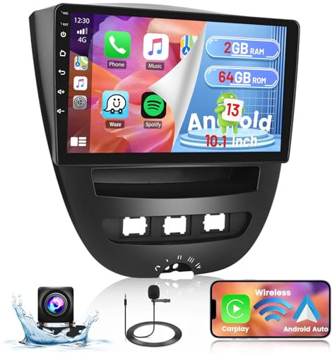 Android Car Stereo Radio for Toyota Aygo 2005-2014/Citroen C1/Peugeot 107 with Wireless CarPlay Android Auto, 2+64G 10.1 Screen Support Bluetooth/GPS Navigation/WiFi/FM/RDS/EQ/SWC+AHD Backup Camera