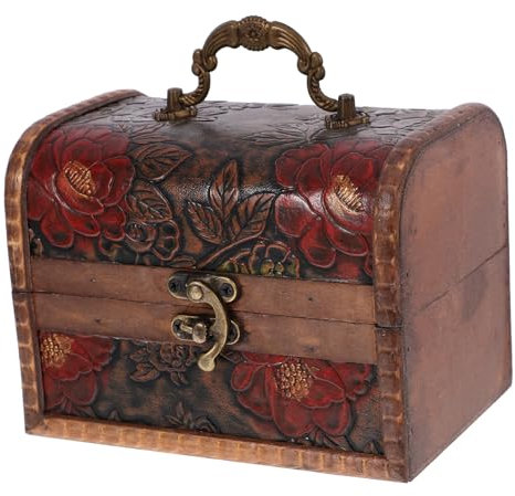 Alipis Vintage Holz Schatztruhe mit Blumenmuster und Griff, Dekorativ