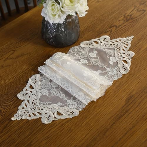 Viusneun Tischläufer, Hochzeit Spitze Tischband Vintage Exquisite Tischdekoration Waschbar Bestickt Tischdecke für Hochzeit Feierlichkeiten Party Tischdeko (Beige,26 × 150 cm)