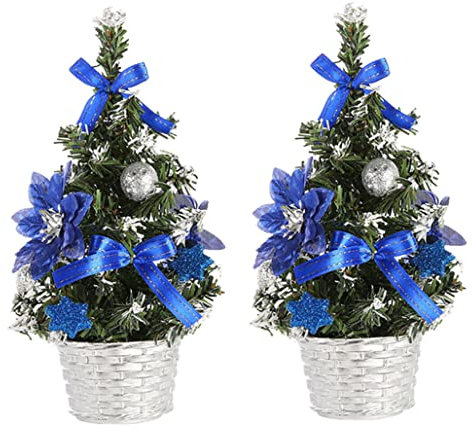 2PCS Mini Christmas Tree, Artificial Small Xmas Tree, Tabletop Desk Decorations Small Christmas Tree Mini Christmas Tree Christmas Decor Table Top Christmas Tree Mini Christmas Blue