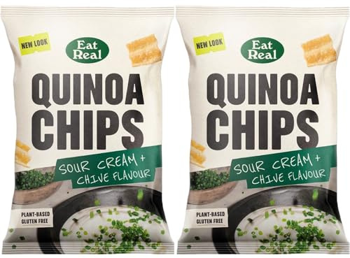 Eat Real Quinoa Chips Sour Cream Chive 90g Pack of 2 Plant Based Spring Onion Healthy Vegan Snack Crisps Gluten FREE Sharing Bag Treat with Welari Thank You Card | (2pack) (180g)