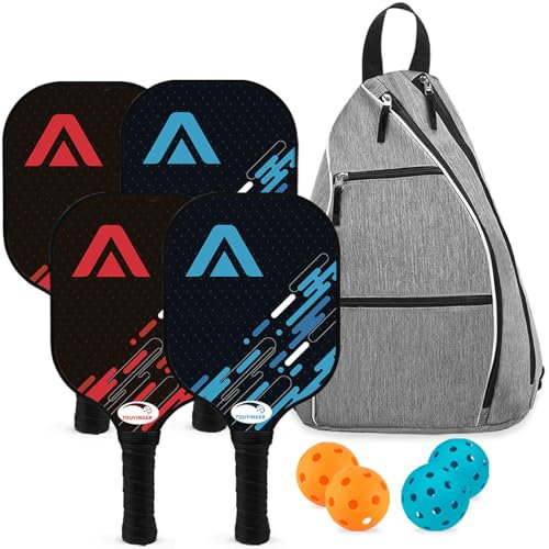 TOUYINGER Set de Pickleball con Palas de Fibra de Vidrio, 4 Pelotas y Bolsa Portátil - Deporte para Principiantes y Profesionales