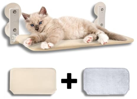 e-ki. Cama Gato Ventana con Ventosas Fuertes – Hamaca Gato Ventana | 2 Fundas Lavables (Invierno & Verano) | Soporta 18kg | Instalación sin Cuerdas | 52x30cm