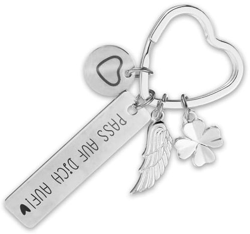 AOZUO Herz Schlüsselanhänger Aesthetic mit Geschenkbox,Anhänger Schlüssel Auto Geschenk Gravierte Schriftart Schutzenge Personalisiert Geschenke für Führerschein Geburtstag Weihnachten Frauen Mama