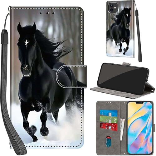 Wallet Flip Case for iPhone 12 / iPhone 12 Pro Leather Black Horse | 3 Card Slots & 1 Cash Pocket, Magnetic Closure, Kickstand, Premium PU Leather flip cover for iPhone 12 / 12 Pro