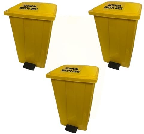 Chabrias Ltd 50L Litre Yellow Medical Clinical Recycling Commercial Utility Waste Trash Pedal Bin (3 Pack)