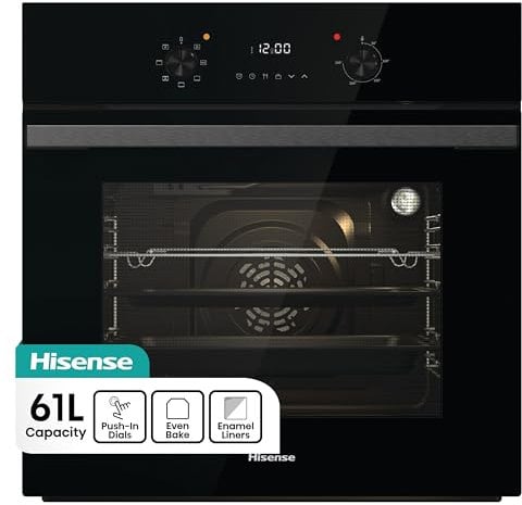 Hisense BI62220ABGUK - Built-in 61L Electric Single Oven with LED Display, Programmable Timer- Black - 530x595x595 mm (DxWxH) - A Rated, Extra Large