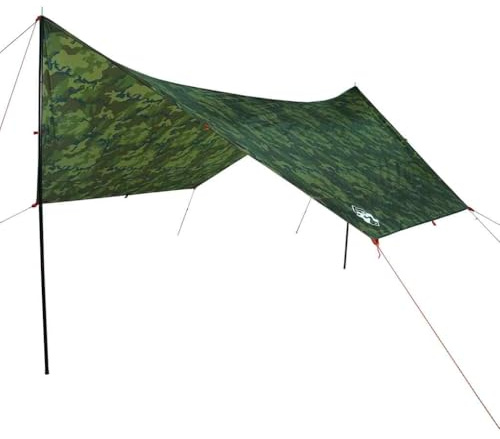 vidaXL Camping Tarp Tarpaulin Shelter/Tent - Camouflage, Waterproof, PU Coating, 438x376 cm - for Trekking, Hiking, 2 Poles Included