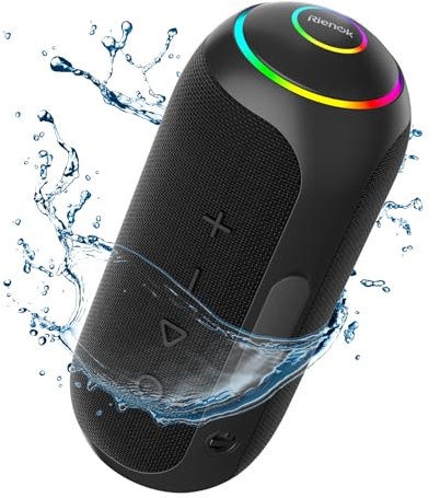 RIENOK Bluetooth Speaker 40W Wireless Portable Waterproof Speaker with Tweeter & Woofer, 15H Playtime, IPX7, Bluetooth 5.3, TF Card, RGB Light, TWS Stereo Pairing, for Home Garden Party Camping Travel