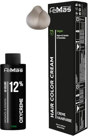 Femmas Haarfarbe Set Superaufheller Ultra Natural 900 S I Hair Color Cream 100ml + Oxycreme 100ml 12% I Permanente Haar-Coloration + Entwickler I Schonend & langanhaltend I Salon-Haarfarbe für Zuhause