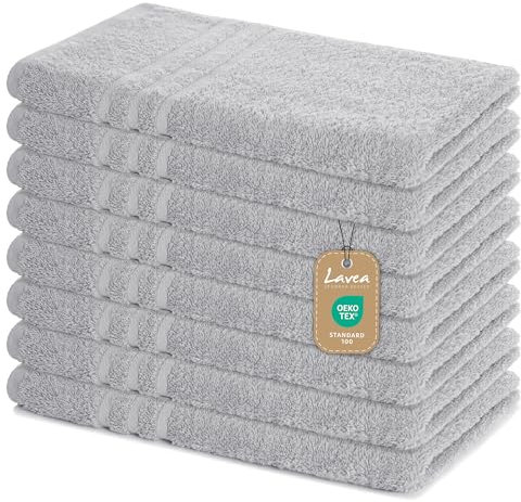Lavea Lot de 8 Serviettes éponge Elena 50 x 100 cm, Serviettes en Tissu éponge 100% Coton certifié Oeko-Tex, lavables à 60 °C, passent au sèche-Linge, séchage Rapide et Absorbant - Beige