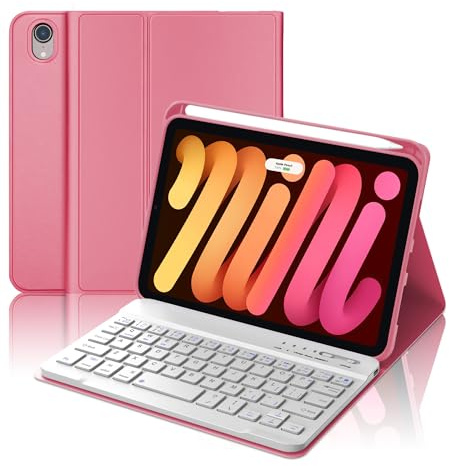 BORIYUAN iPad mini 7th Gen 2024 (A17 Pro) & iPad mini 6 Keyboard Case 2021, Detachable Wireless Bluetooth Keyboard Slim Folio Smart Cover with Pencil Holder for iPad mini 7th/6th Gen 8.3 inch - Red