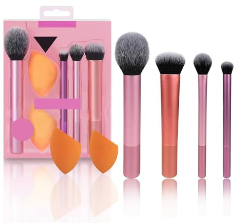 Pinselset Makeup,Face Base Makeup Brush Kit,Schminkpinsel Set Zum Verblenden Von Lidschatten,4 Make-up-Pinsel und 2 Blender-Schwämme,Works With Liquid,Rouge,Bronzer,Lidschatten