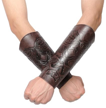 Cexiakong Mittelalterliche Leder Armschienen für Herren geprägtes Schwert Wikinger Lederarmarmschutz Armschutz Armband Handschuhe Outfite Zubehör 1 Paar Viking