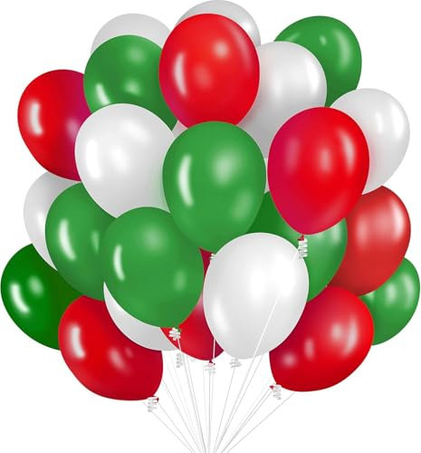Weihnachten Luftballons Weihnachten Deko 60 Stück Rot Grün und Weiß Ballons weihnachten dekorieren Latexballon 12 Zoll für Christmas Deko Weihnachtsdekoration Supplies Neujahrsdekoration