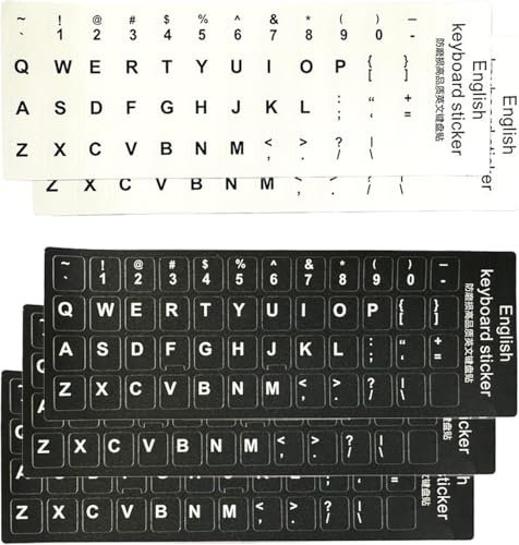 5er-Pack englische Tastaturaufkleber für Standardtastaturen, englische Aufkleber mit weißen Buchstaben für Laptoptastaturen, Tastatur, 3 schwarz, 2 weiß