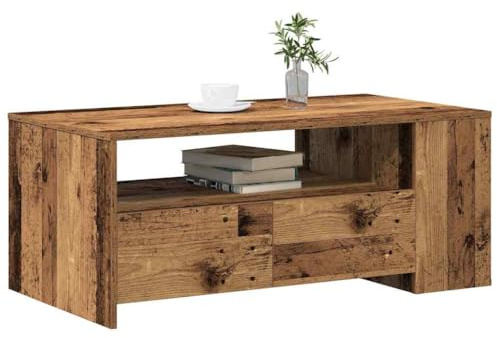 vidaXL Couchtisch Altholz 102 x 55 x 43,5 cm Holzwerkstoff | Offenes Regal und Schubladen für einfachen Zugriff, Wettergegerbte Oberfläche für einen Hauch von Vintage-Charme,