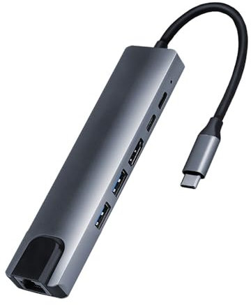 Adattatore 6 in 1 da tipo C a HDTV, hub USB C con porta LAN, uscita HDMI 4K, adattatore USB C compatibile con serie MacBook, Chromebook, laptop, mouse, tastiera, flash drive, hard disk