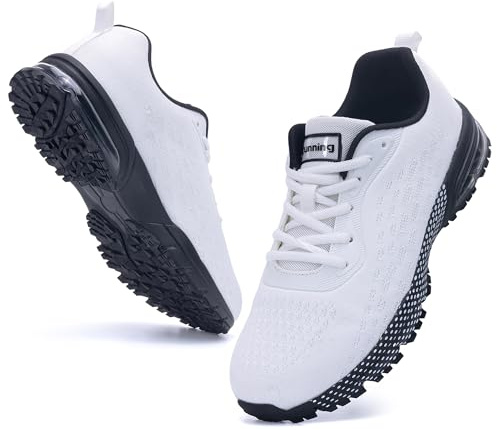GANNOU Laufschuhe Herren Joggingschuhe Turnschuhe Atmungsaktiv Leicht Schuhe Herren mit Dämpfung Weiß Größe 45