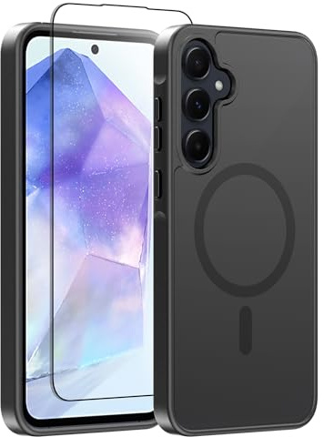 Lyhsgao for Samsung Galaxy A55 5G Phone Case Magnetic Cover Black | Case for Samsung A55 with MagSafe, Shockproof Scratchproof Camera Protection, Translucent Matte Cover with Screen Protector