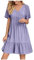 HAOLEI Femme Robe Longue Boheme Chic Ete Manches Courtes Elegant Col V Tunique Robe Ample A-Line Mi-Longue Dress Grande Taille DéContractéE Robes Unie Taille Haute Robes pour Soiree Mariage Plage