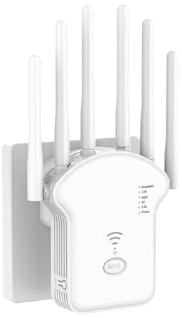 Aenxwa WLAN Repeater WLAN Verstärker 1200Mbit/s Dualband 2,4GHz+5GHz WiFi Booster mit Repeater/Router/Access Point Modus,4 Antenne,Einfache Einrichtung,WiFi Range Extender Mit LAN/WAN PortA2