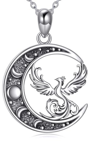 YONFQE Phoenix Halskette 925er Sterlingsilber Phoenix Mond Anhänger Phoenix Schmuckgeschenke für Frauen