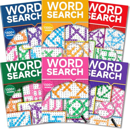 Elfew 6 Pack Large Print Word Search Books for Adults, 8000+ Wordsearch | 330+ Theme Puzzle Books, Brain Word Game, Innovative Shape Design, Word Search for Seniors and Teens, Stress Relief Activity