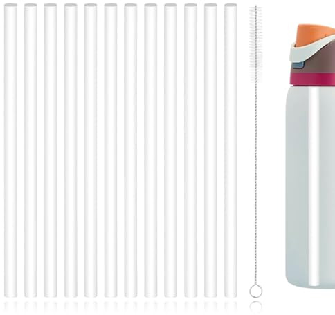 12pcs Replacement Straws for Owala, Reusable Plastic Straws with Cleaning Brush for Owala Water Bottle 24 oz 32 oz (White)