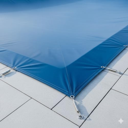 Cobertor de Invierno para Piscina Rectangular – Cubierta Express Protectora con Anclajes | Ahorro de Agua y químicos | Seguridad niños y Mascotas (Azul Claro, 8,3 X 4,3 Metros)