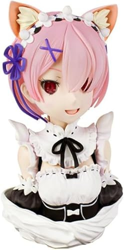 jtsgwop Anime Action Figure Statue Cartoon Toy Collectible Decoration, Cat Ear Ram Bust Ornament Character PVC Figurine Model Gift 8.7'' (C)