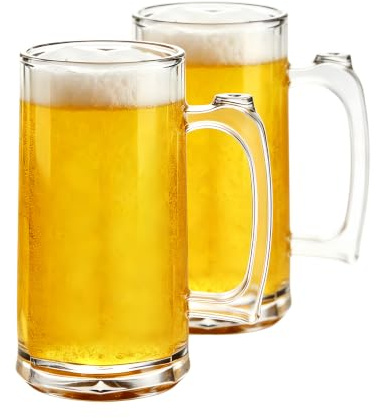 HAOHEJIA 2er Set Biergläser 0.55 Liter/Plastik Bierkrug mit Henkel/Stabiler Bierkrüge/Bierseidel/Klarsichtige große Bierkrüge aus Plastik für Bargetränke/Beer Mugs