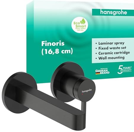 hansgrohe Finoris - Waschtischarmatur Unterputz für Wandmontage mit Ablauf, Wasserhahn Bad mit Auslauf Länge 16,8 cm, Mischbatterie Waschbecken wassersparend (EcoSmart), Brushed Black Chrome, 76051340