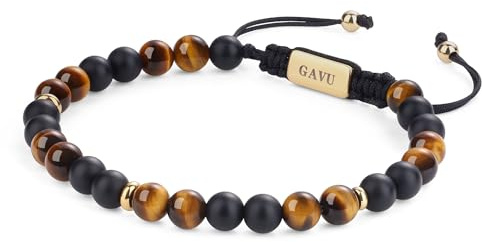 GAVU Bracelet Œil de Tigre Homme, Bracelet Pierre Naturelle Homme, Cordon Réglable Fait Main, 16cm/17cm/19cm