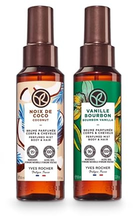 Yves Rocher Duftspray Set Kokosnuss & Bourbon Vanille – 2x 100ml Parfümierte Körper- und Haarsprays – Bodyspray Damen – Feuchtigkeitsspendende Brume – Vegan – Natürliche Inhaltsstoffe