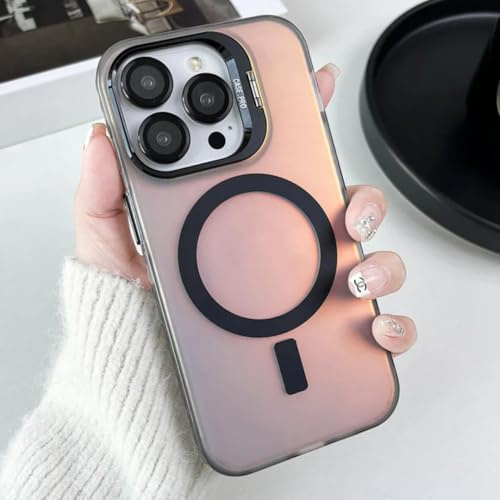 HJZSZX For iPhone 14 Color Change Magnetic Phone Case Lens Glass Film Metal Stand Cover(For iPhone 14/Black)