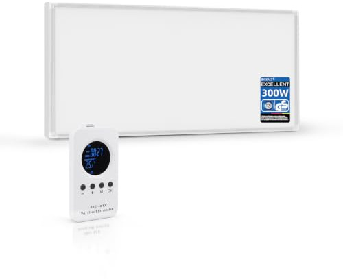 Byekalt Infrarotheizung 300W mit Thermostat, Infrarot Wandheizung, 3-8 m² | Smart-Elektroheizung mit Fernbedienung, Energiesparender, Überhitzungsschutz, für Badezimmer, 24 Std. Timer, 0dB, TÜV