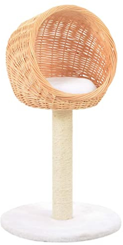 Arbre à chat avec coussin amovible - Arbre à chat avec colonne en sisal et panier en osier - Arbre à chat compact pour l'escalade - En sisal et bois de saule