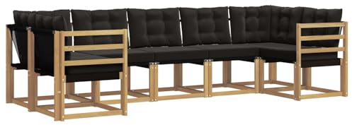 vidaXL Outdoor-Sofagarnitur mit Kissen 7 pcs Weiß und Schwarz, Moderne Gartenlounge, robuster Sofa, eleganter Patio, stylische Möbel für gemütliches Sitzen im Freien