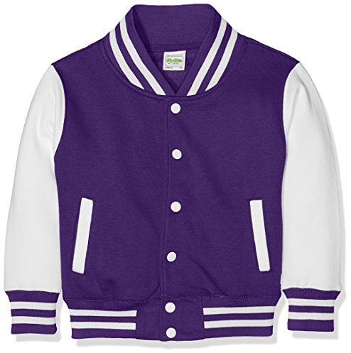AWDis Boy's Kids Varsity regular Jacket, Multicoloured (Purple/White), Size 3-4 (Manufcturer Size - X- Small)