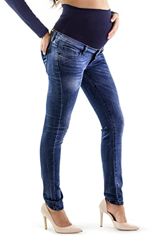 Milano - Jean Grossesse et Femme Enceinte, Coupe Slim Bandeau Haut Stretch et Confortable - Idèal Tout au Long de Votre Maternité (L - 42, Sombre Deluxe)