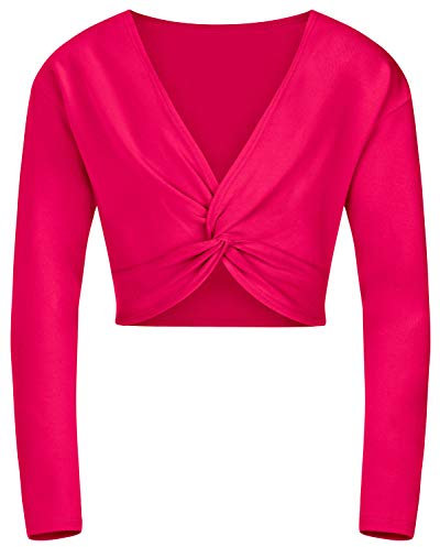 tanzmuster ® Ballettjacke Mädchen Langarm - Mia - aus sehr weichem Baumwollstoff Ballett Top zum Reinschlüpfen in pink, Größe 116/122